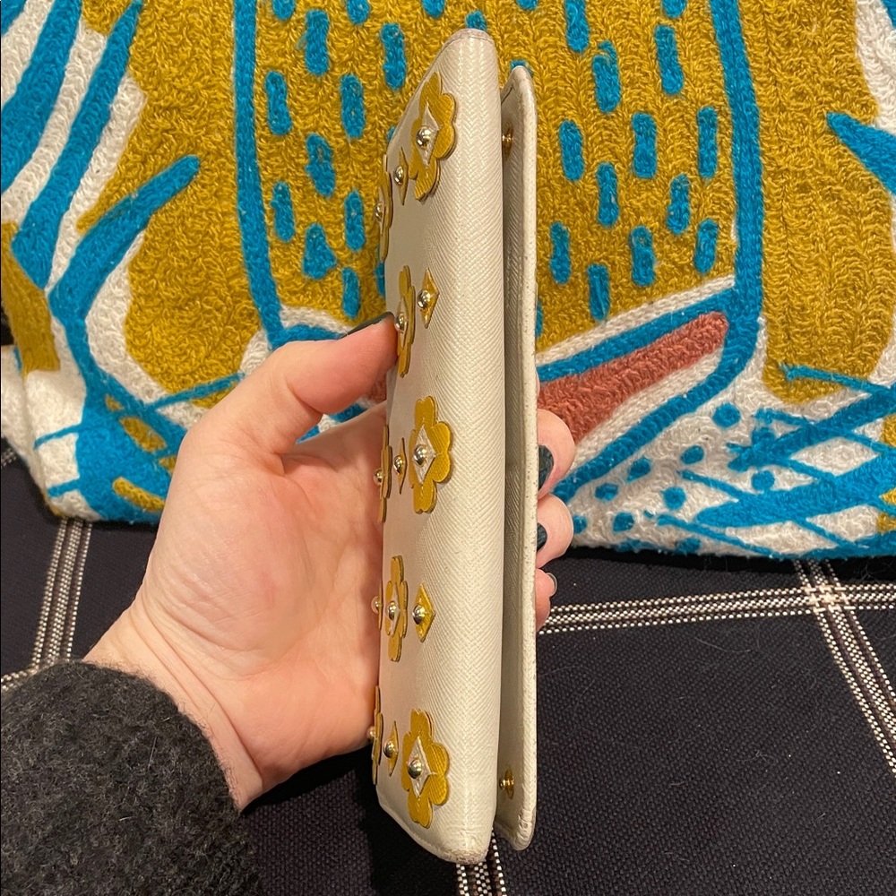 Prada Saffiano Leather Rare Wallet Flowers Cream Yellow As Is - Picture 4 of 16